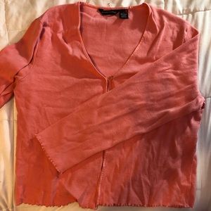 pink scallop trimmed cardigan